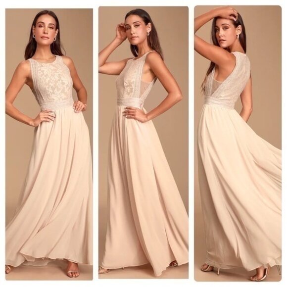NWT Lulu’s Forever and Always Blush Pink Lace Maxi Dress II9 - Picture 1 of 10